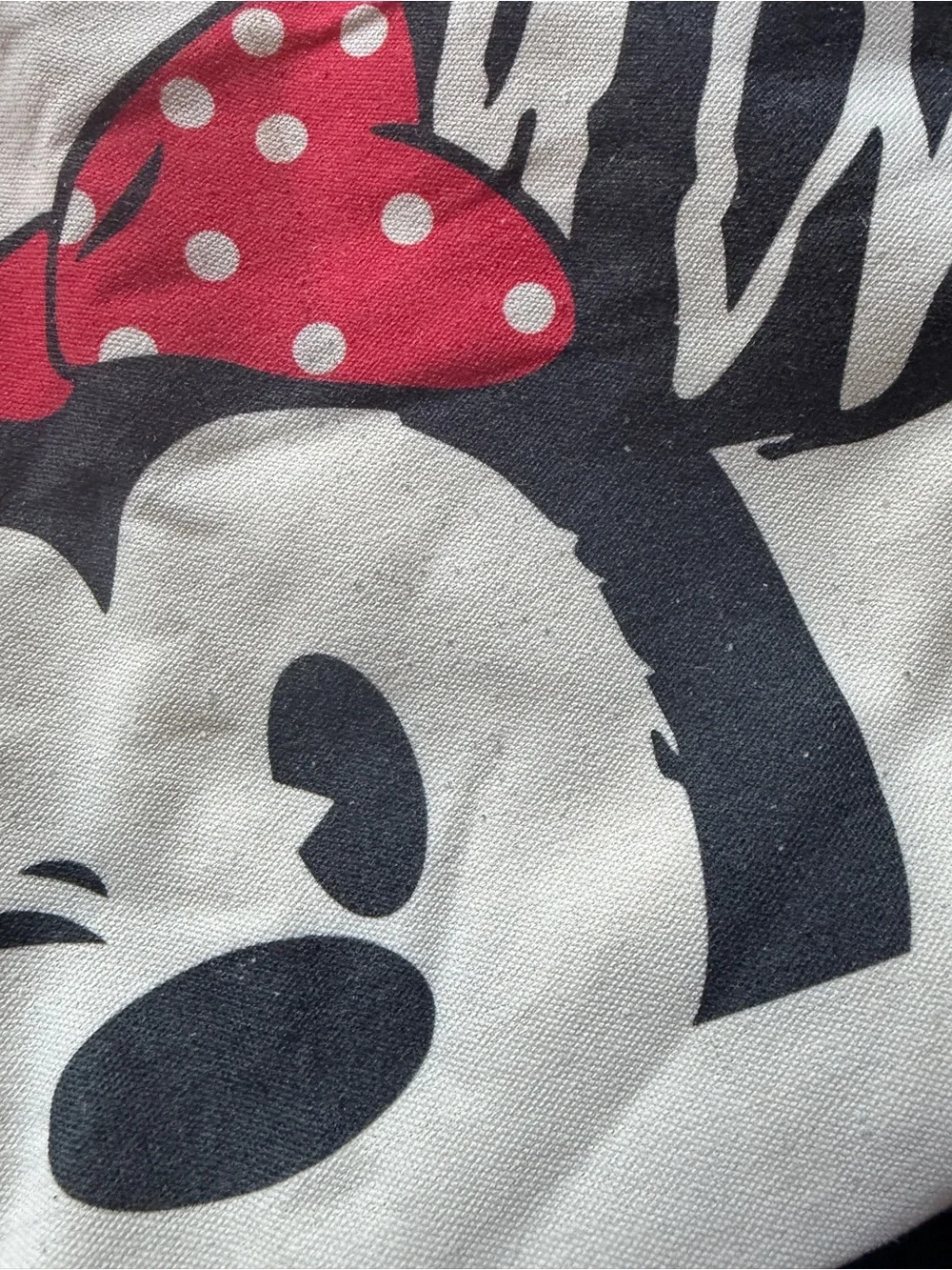 Disney Minnie Mouse Winking Canvas Tote Bag with Zipper and Inner Pocket